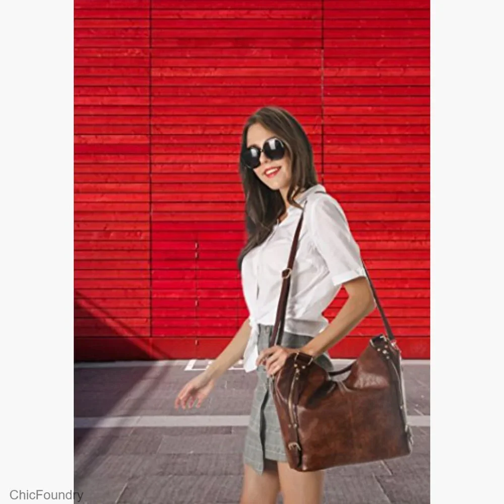 Large PU Leather Hobo Tote Bag with Adjustable Strap and Multiple Pockets